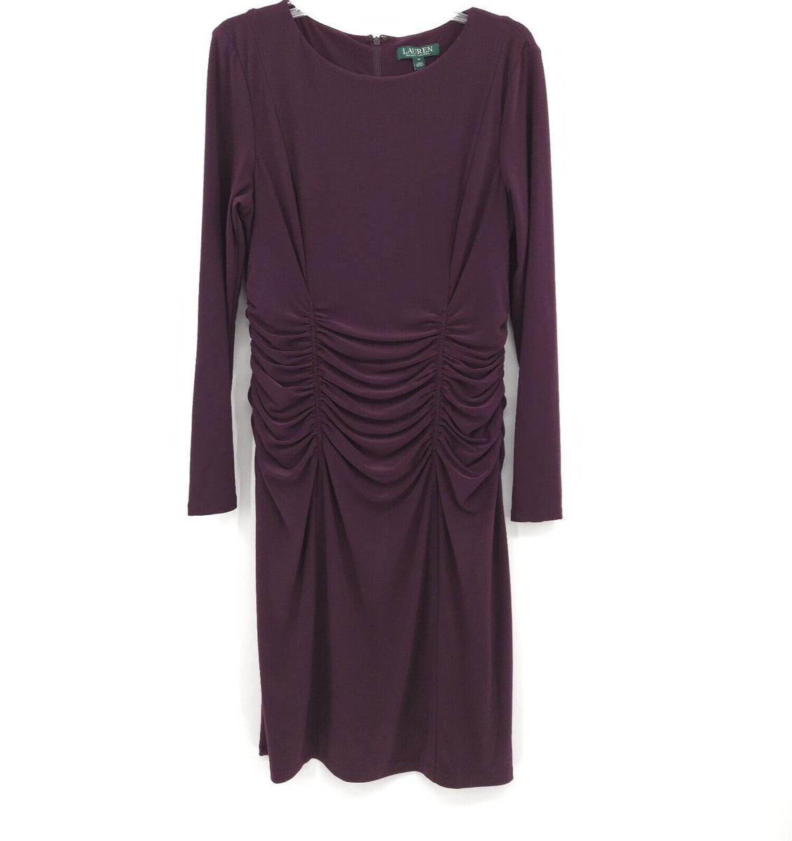 Lauren Ralph Lauren purple knit jersey ruched dress Size 14 long sleeve