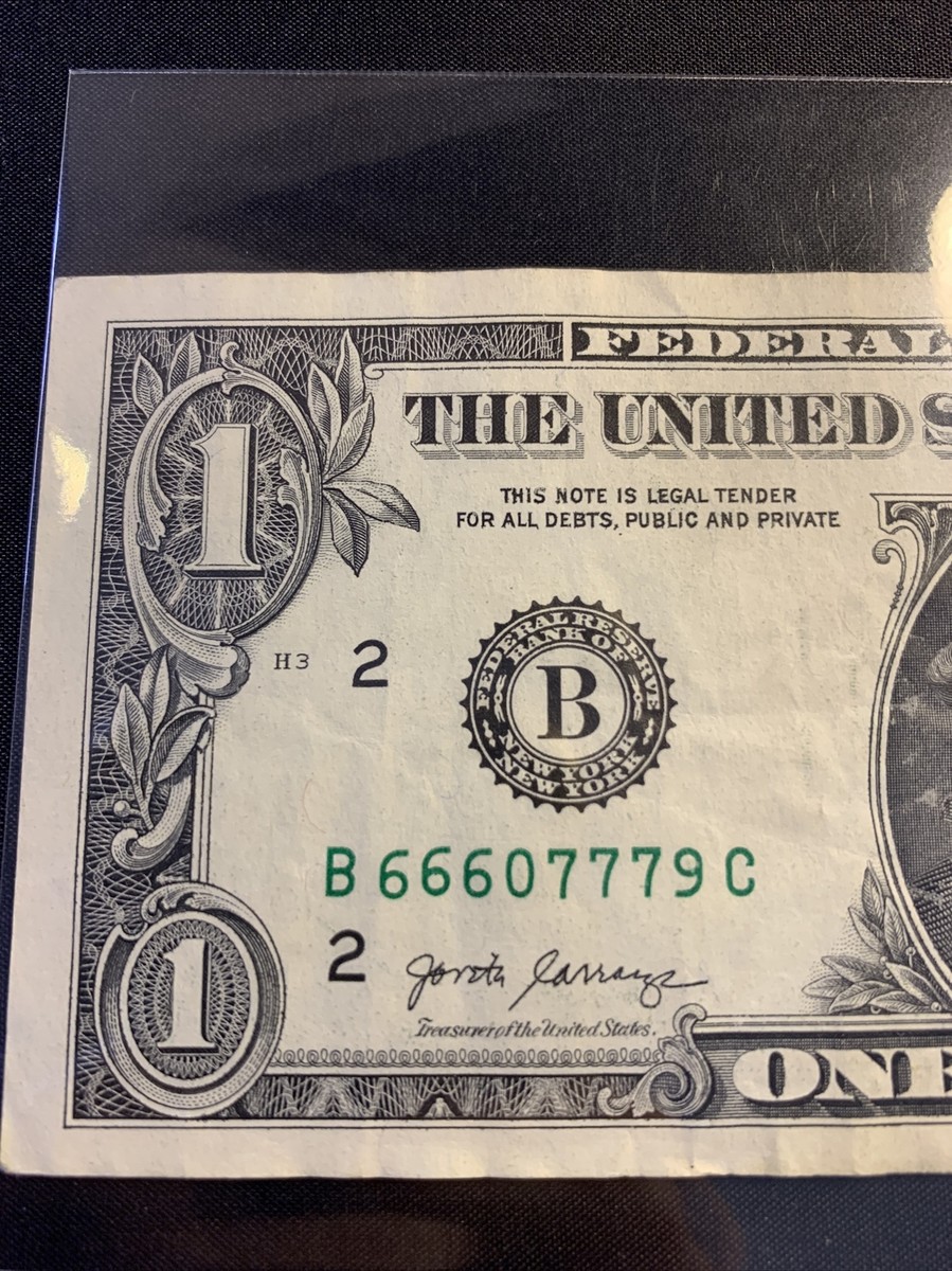 66607779 $1 US Dollar Bill Double Triple Sets of Numbers 6,7 | eBay