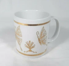 Silver Phoenix M Ware Gold Tone Butterflies and White Coffee Mug