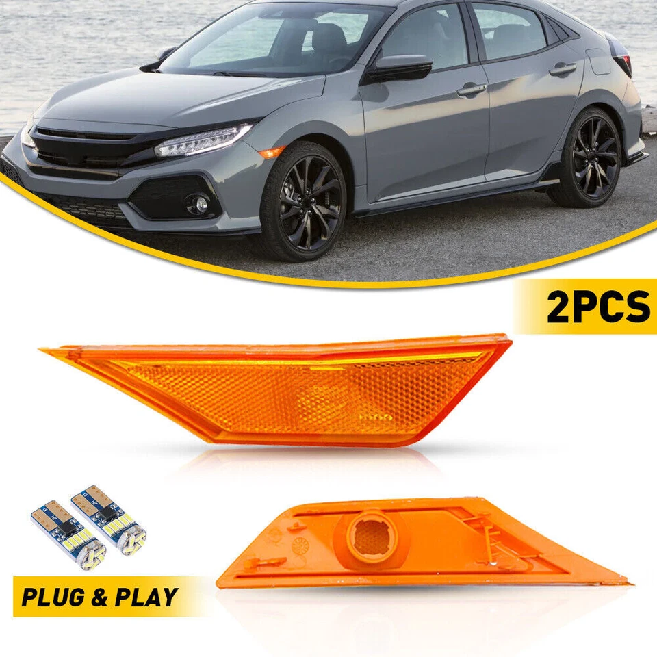 Front Bumper Reflector Side Marker Light Assembly for 2016-2021 Honda Civic Foto 3 de 4