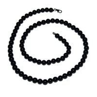 Turmalin Schwarz / SchöRl Kette Kugel 6 Mm LäNge Ca. 45 Cm Mit 925Er Silber Kara