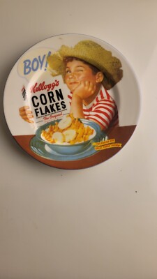VINTAGE Kellogs Corn Flakes Cereal Farmer Boy Collectible 8'' Plate Ceramic
