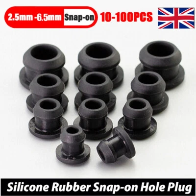 YANQUEENS 100X Black Snap-On Hole Plug Silicone Rubber Blanking Seal Bung Pipe Tube UK