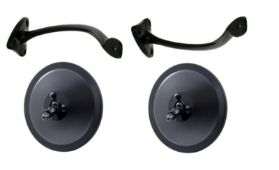 United Pacific 5'' Smooth Black Mirror Head Set w/ Arms Bel Air Custom Truck