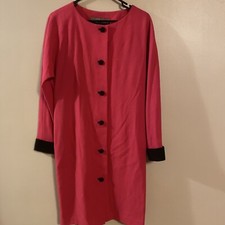 Linda Allard Ellen Tracy Vintage 100 Wool Fuchsia Button Dress Sz 10 Petite