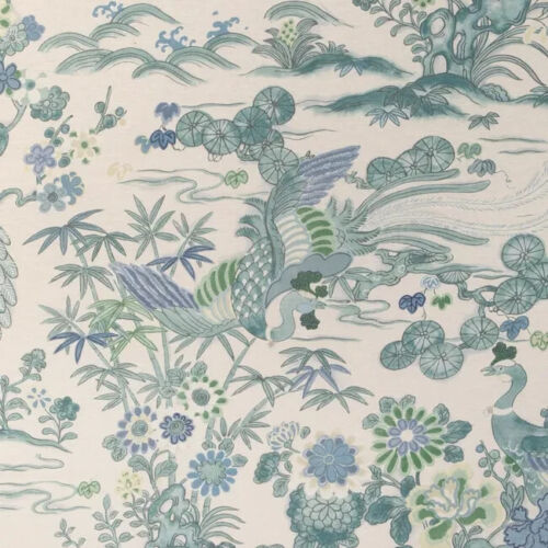 Lee Jofa Japanese Floral Bird Print Fabric Sakura Print Teal 0.50 yd 2023139.353