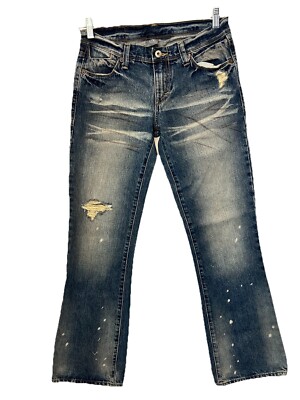 Armani Exchange Paint Splatter Distressed Low Rise 90s Straight Leg 4 Short Jean