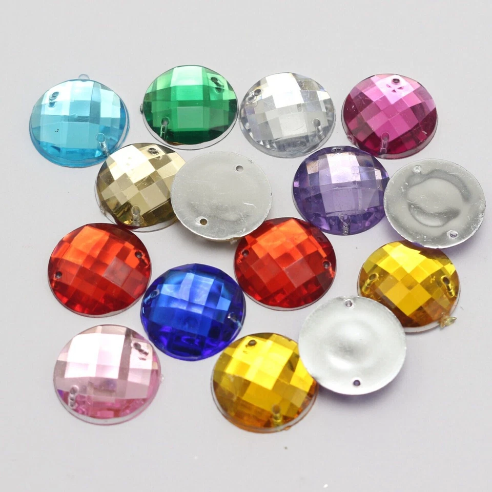 100 Flatback Acrylic Faceted Round Sewing Rhinestone Gems 16mm Sew on beads - Image 3 of 4