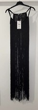 ZARA BLACK ROUND NECK THIN STRAPS FRINGE DRESS KAFTAN SIZE XS-S BNWT