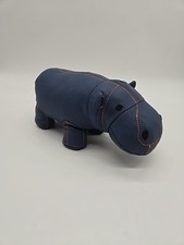Vegan Navy Leather Hippo Bookend Doorstop Paperweight 9" Home decor House Hippo