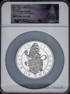 2017 Great Britain Queen's Beast Lion 10oz Silver NGC PF70 SPOTTED