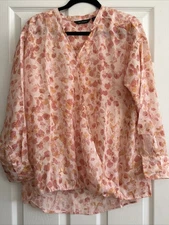 H By HALSTON WRAP FRONT FLORAL DRAPE DETAIL BLOUSE TOP Sz  12  NEW  $ 59