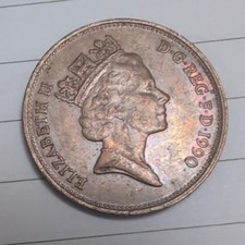 England British UK Penny, coin nowadays, two pence 2p,  1990