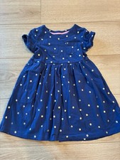 Mini Boden Girls Short Sleeve Fun Jersey Dress Polka Dot Navy Gold Size 5-6Y