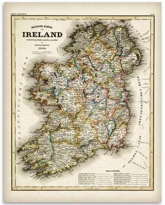 1844 Map of Ireland 11x14 Unframed Poster, Vintage Antique 