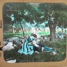 Antique DeWitt C Wheeler Hand Tinted Magic Lantern Glass Slide Couple Under Tree