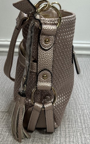 New ! Stone Mountain USA Light Pink Metallic Hobo  Shoulder Bag Pockets Spring - Picture 2 of 11