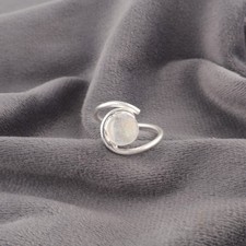 Round Rainbow Moonstone 925 Silver Elegant Band Mother Delicate New Ring Jewelry