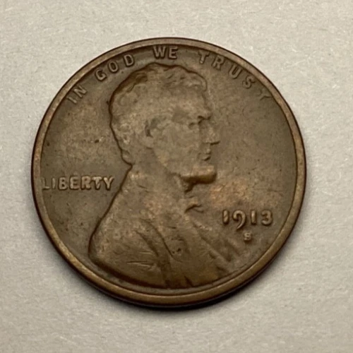 1913-S 1C Lincoln Wheat Cent. VG/F grade, BN color! Old US Penny