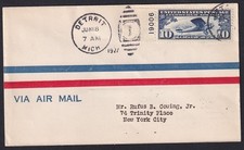 US #C10 1927 Lindbergh FDC Detroit to New York City