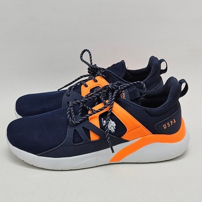 US Polo Assn Mens 11M RUN Navy Blue Orange Mesh Athletic Sneakers Size