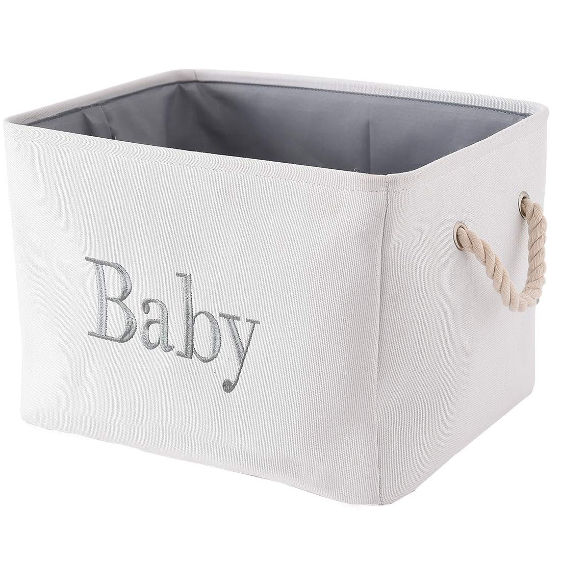 Panier de rangement pour bébé en coton pliable gris - Organisateur de jouets garçon 30L