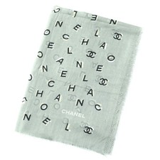 CHANEL All-over Print Silk and Cashmere Large Scarf/Shawl in Gray Made in Italy