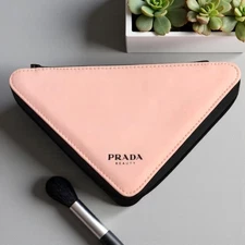 Prada Beauty Triangle Cosmetic Makeup Travel Pouch Bag NEW GWP Pink And Black