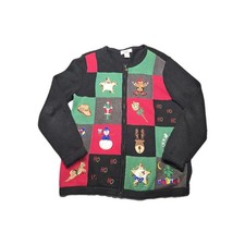 Ugly Christmas Sweater Western Cowboy Zip Cardigan Embroidered Size L