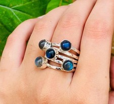 Multi Labradorite Sterling Silver Ring: Statement Gemstone RingAll Size