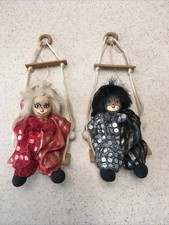 VIntage Clowns Marionette Puppets on a Swing Beautiful Porcelain Faces
