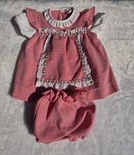 Carters Vintage Smocked Gingham Two Piece Outfit Embroidered Flowers Lace 18m