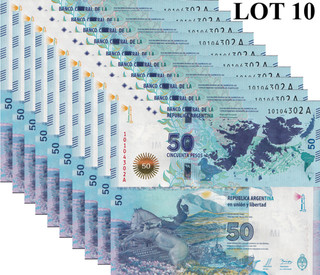 Argentina 50 Pesos ND(2015) P 362a COMM. Replacement UNC 1/10 Bundle Lot 10 p NR