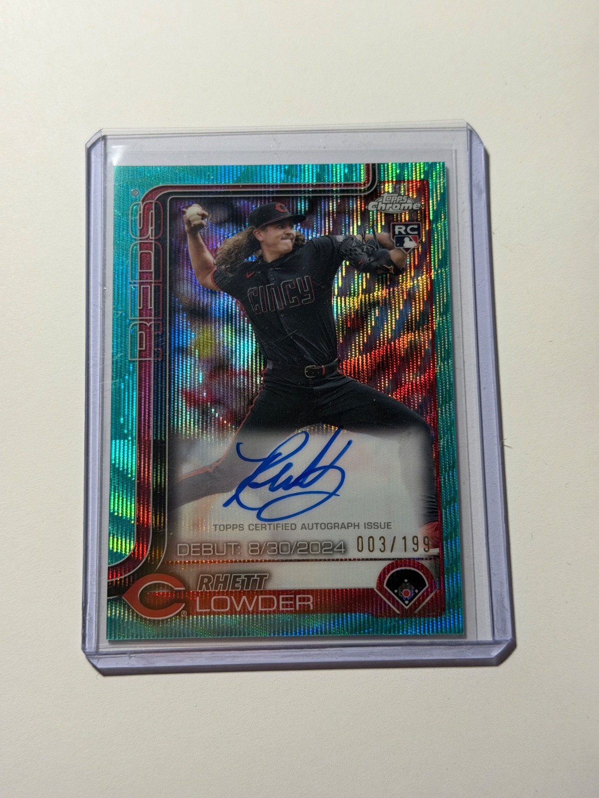 RHETT LOWDER 2025 TOPPS CHROME ROOKIE AQUA WAVE REDS RC AUTO /199
