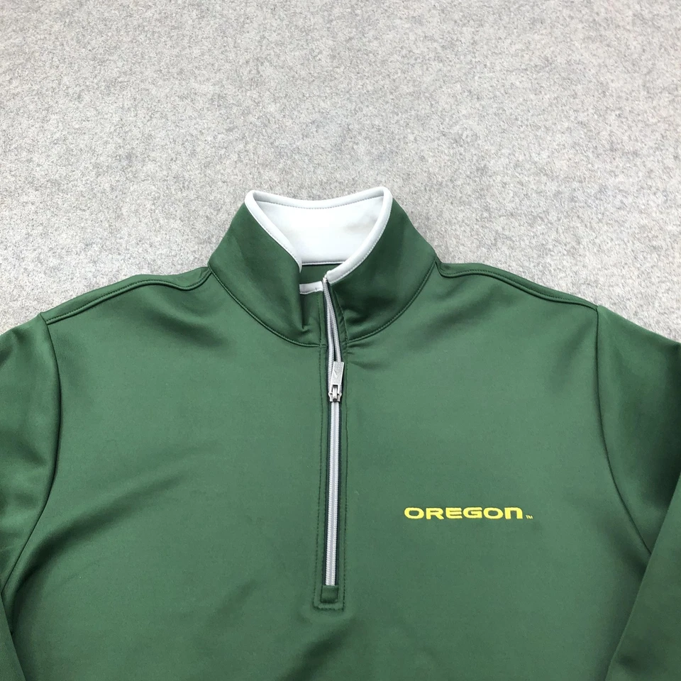 Camisa Oregon Ducks Para Hombres Mediana Verde NCAA Fútbol Cuarto Cremallera Pullover Antigua Foto 4 de 4