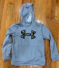 Under Armour Boys Gray Logo Fleece Hoodie Sweatshirt Youth Medium Kids