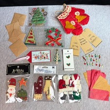 Vintage Christmas Craft Supplies Lot Napkins Stickers Tags Embellishments Santa