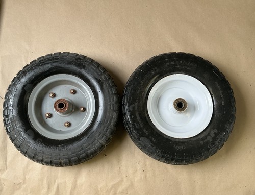 Pair 4.00-6 Pneumatic Lawn Cart Wheels Tires White Steel Rims Used Lot
