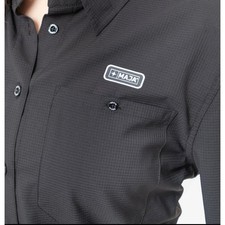 MAJA Mens Button Up Long Sleeve Textured Grid Pocket Shirt Black Size L