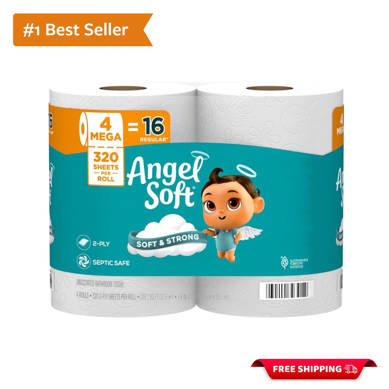 4 Mega Rolls Toilet Paper: Equivalent to 16 Regular Rolls, Soft and Strong