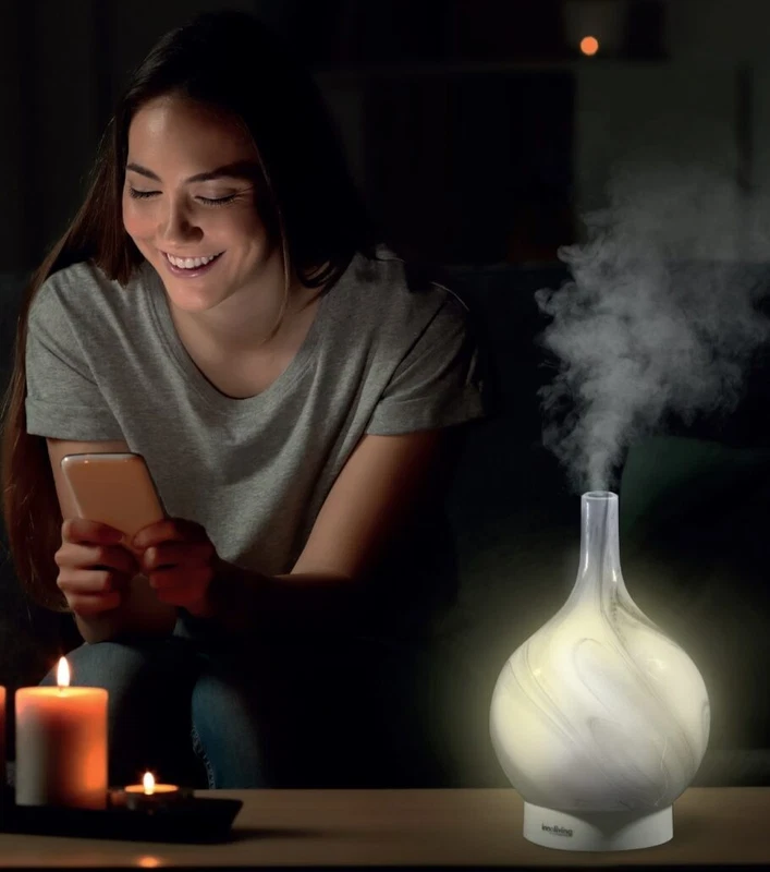 Diffusore di Aromi Oli Essenziali a Ultrasuoni in Vetro Bianco 150 ml con Luce, fotografia 8 di 8