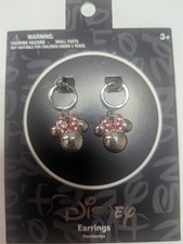 Silver Red Enamel Bow Minnie Mouse Drop Earrings.