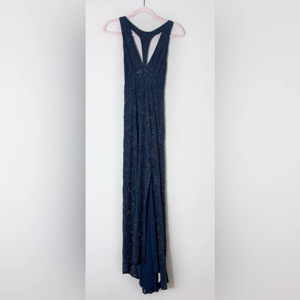 Free People Embellished Beaded Sleeveless Maxi Dress w/ Slit size S in dark gray - Image 2 of 4