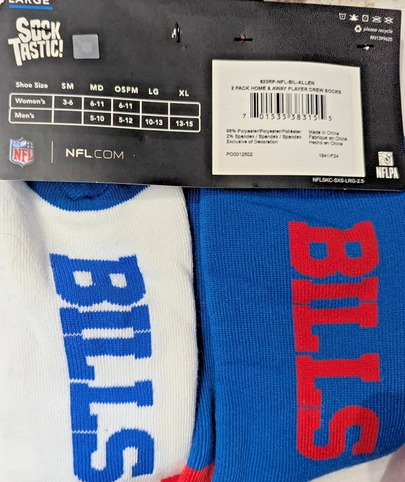 Josh Allen- Buffalo Bills NFL Team Apperal conjunto de calcetines nuevos, ¡con licencia NFL! Foto 2 de 3