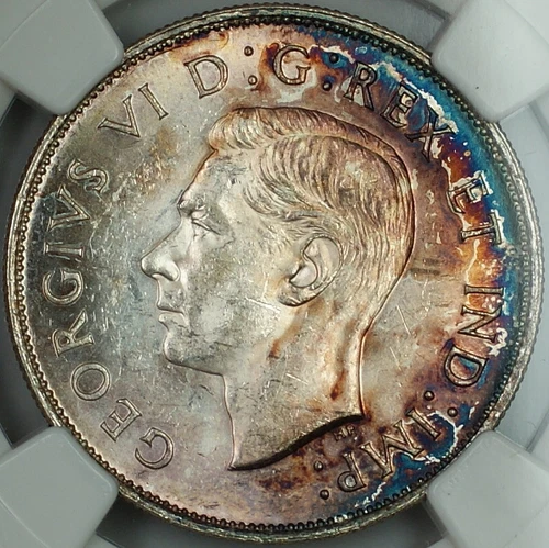 1942 Canada 50c Half Dollar, NGC MS-61, *Toned* Silver Coin