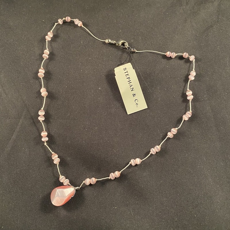 Stephen & Co. Necklace Pink Opal Pendant Beaded Rope Chain New With Tags