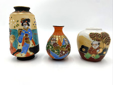 Lot of 3 Miniature Vintage Vases Made in Japan Moriage Moriagi Painted Figures