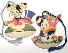 2 Unused Vintage Bridge Tallys, Art Deco, Puppy, Monocle, Bow Tie, Spring, Clark