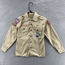 VINTAGE Boy Scouts of American Shirt Boys Youth 14 Beige BSA Uniform Patches 90s
