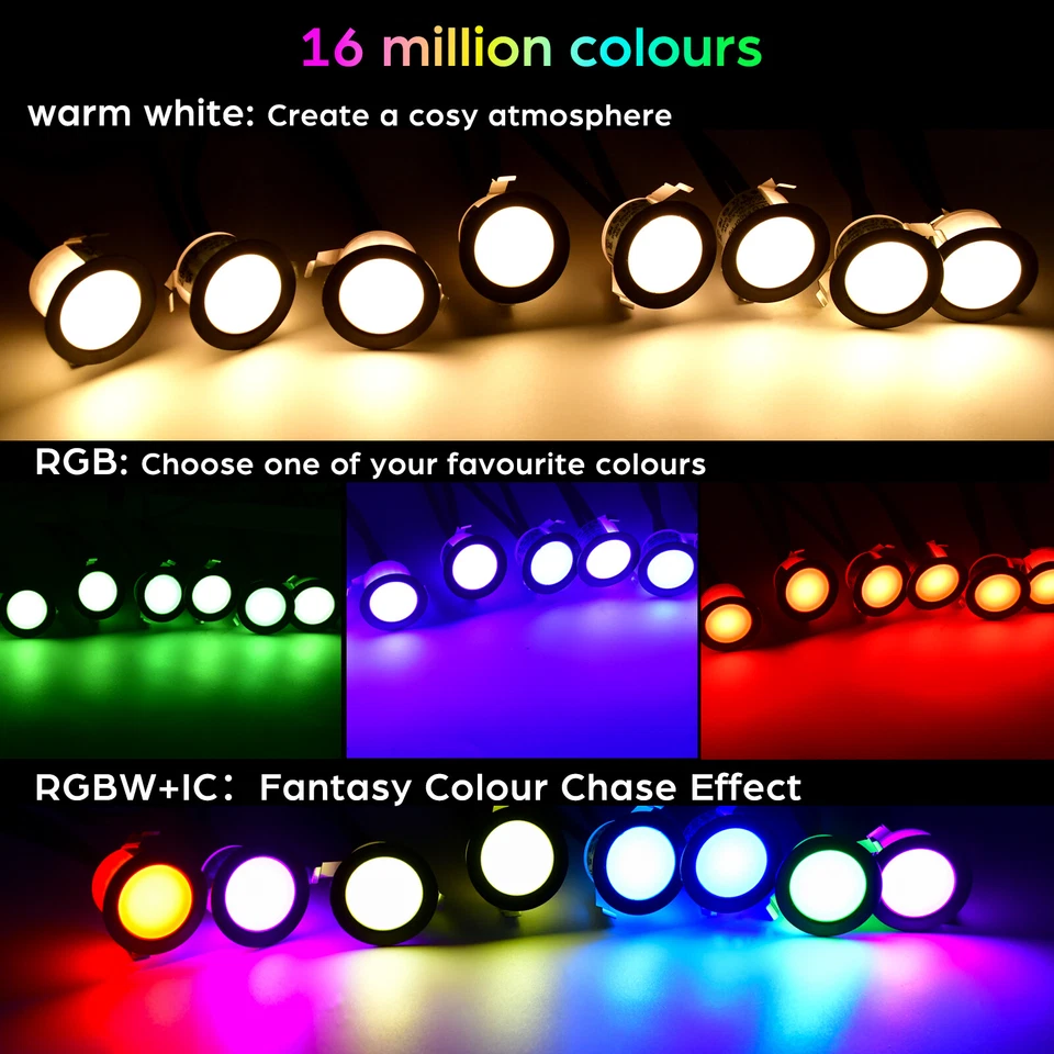30x WiFi LED Deck Lights Kit Multicolor Dynamic Effect,Low Voltage Recessed Spot - Image 3 of 4
